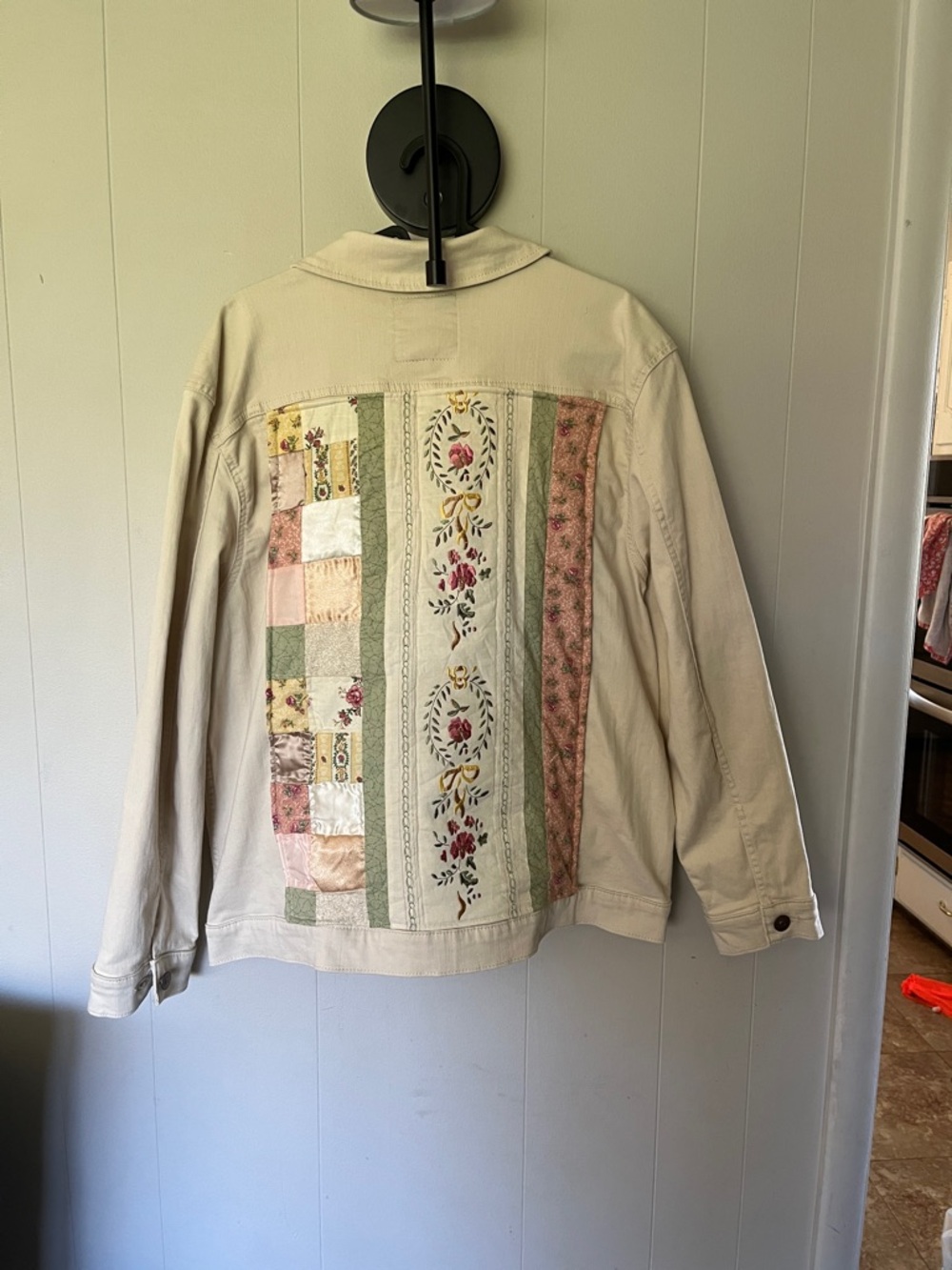 bagatelle Cream Patchwork Floral-Embroidered Jean Jacket